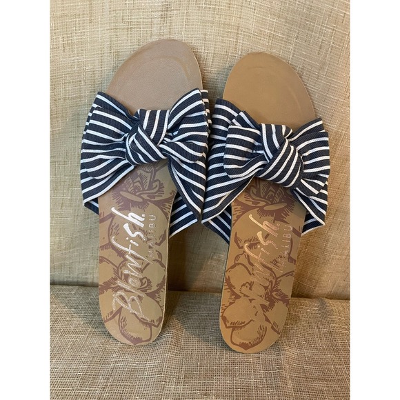 Blowfish Malibu Women's Striped Bow Slide Sandals Casual Slip-On Shoes - Picture 1 of 4